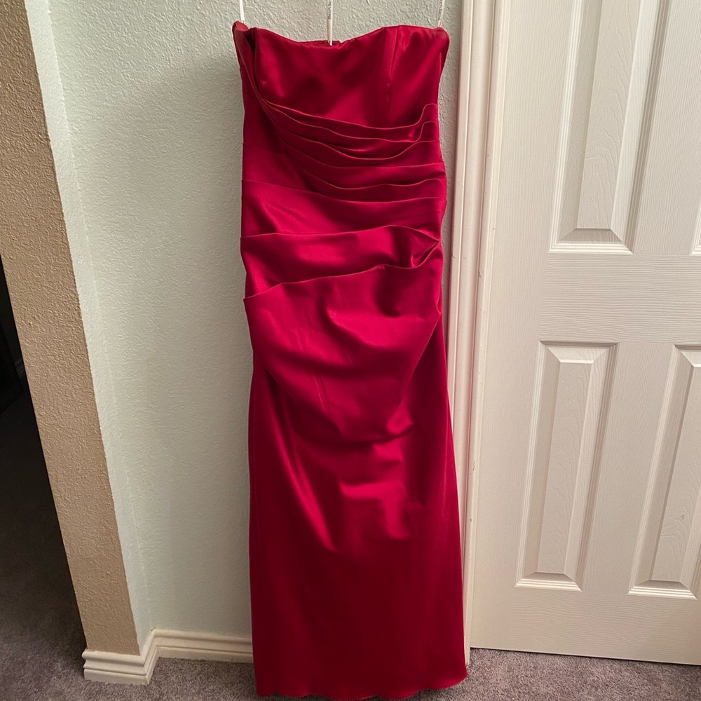 Red pleated David’s Bridal gown size 8. Worn once